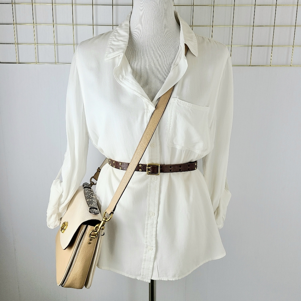 Coach Cassie Colorblock Tan Snakeskin Top  Handle Crossbody Bag - Picture 15 of 16